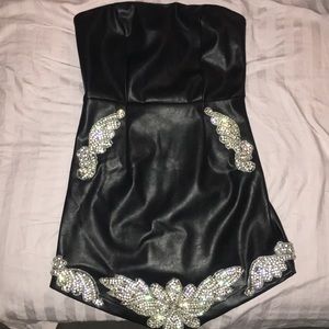 Black leather dress with diamond accent